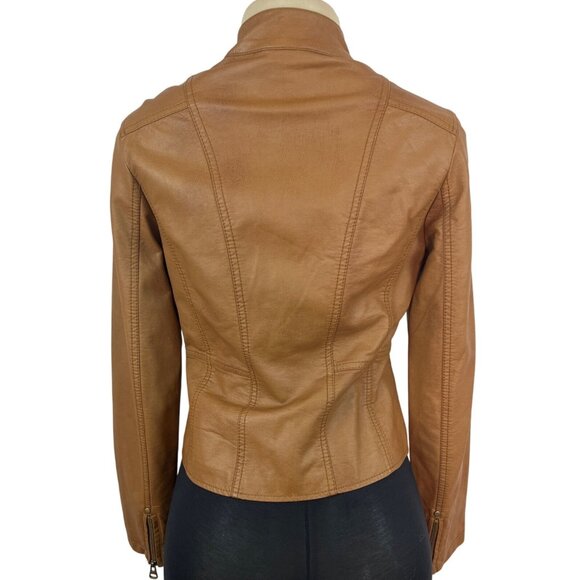 TCEC Women Tan Leather Jacket With Leopard Print Lining Szize M - Picture 3 of 10